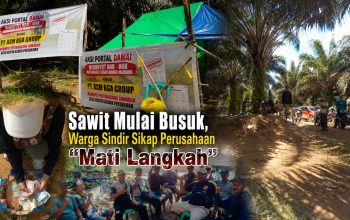 Foto : portal masyarakat mambuk,bambu runcing,tepak sirih,dan ibu-ibu mengumpulkan donasi serta pohon sawit di sekitar portal warga /Dokumentasi media/Istimewa disusun oleh AI Infused