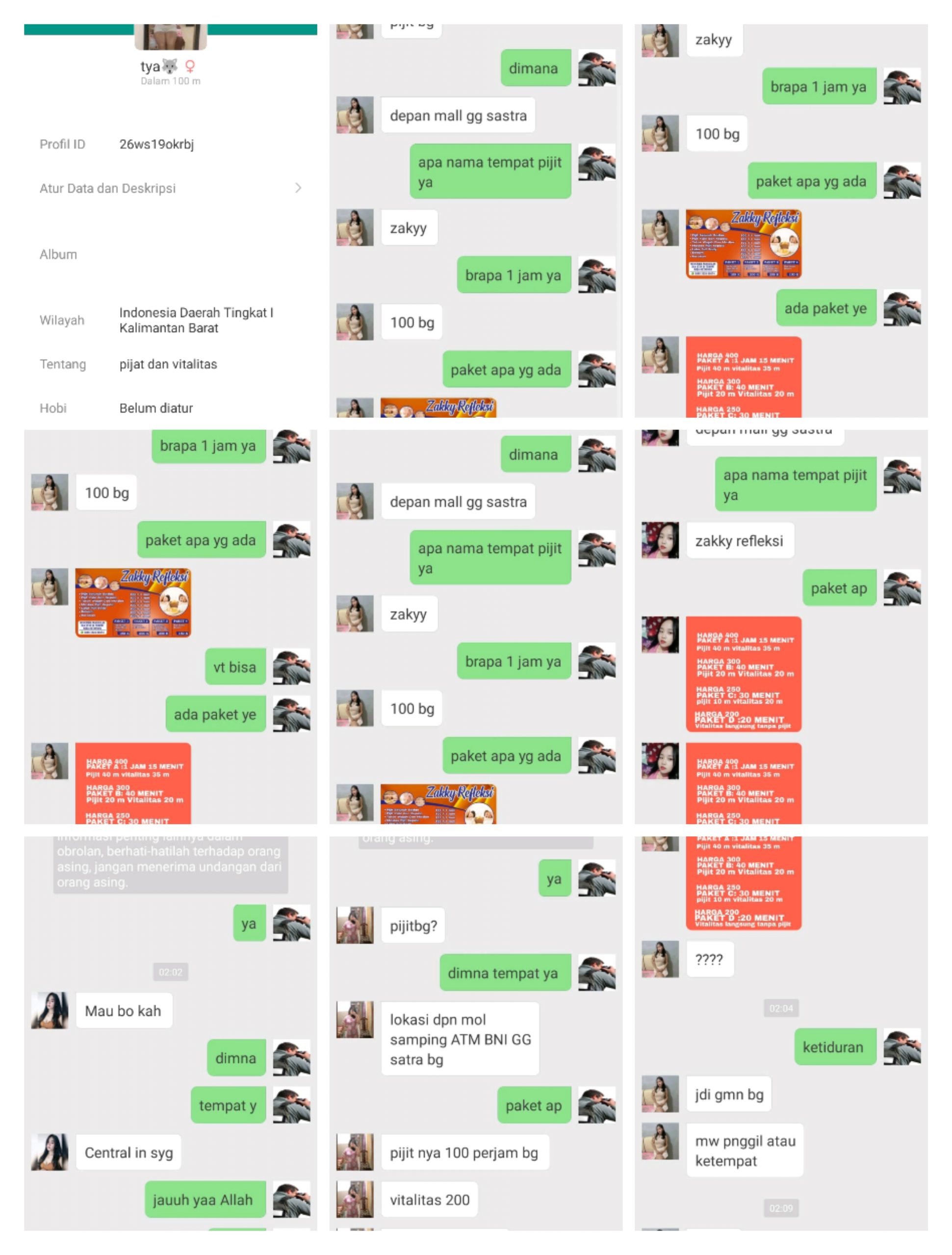 Beberapa tangkapan layar aktifitas chat di aplikasi hijau