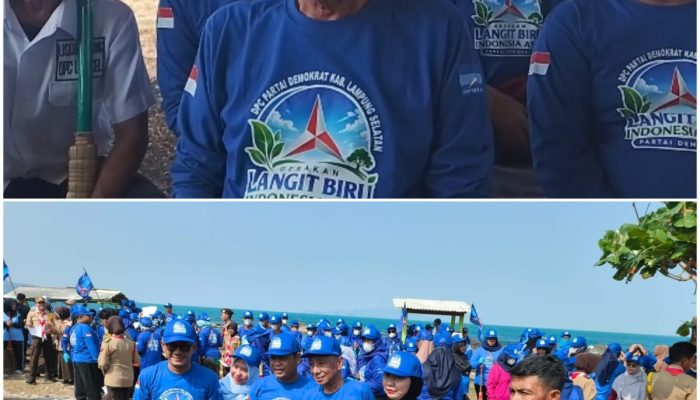Jelang HUT ke-25, DPC Partai Demokrat Lampung Selatan Bersihkan Pantai dan Tanam Pohon  ‎